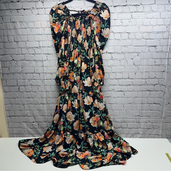 Beulah Black Maxi Dress with Floral Design long balloons sleeves size s NWT - Picture 1 of 10